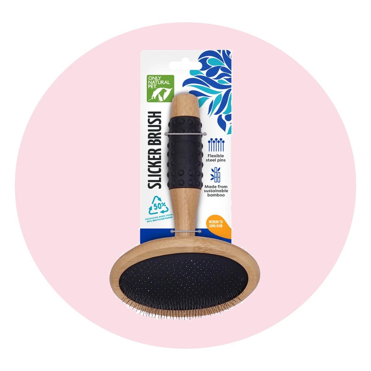 Only Natural Pet Slicker Brush with Bamboo Handle for Dogs
