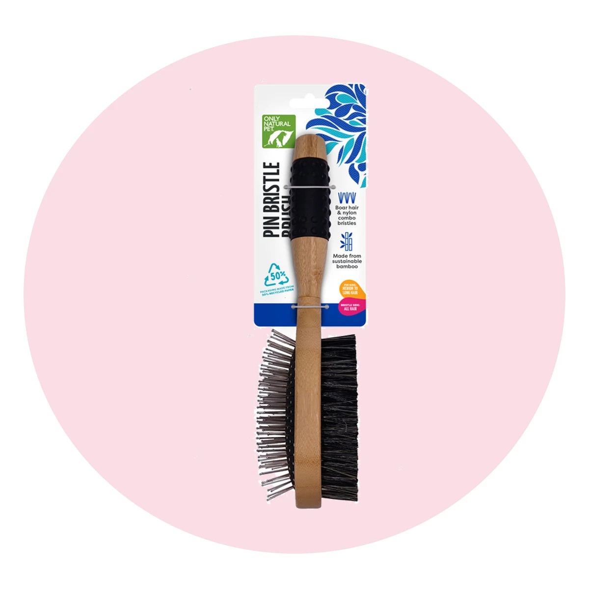 Only Natural Pet Pin Bristle Brush with Bamboo Handle for Dogs