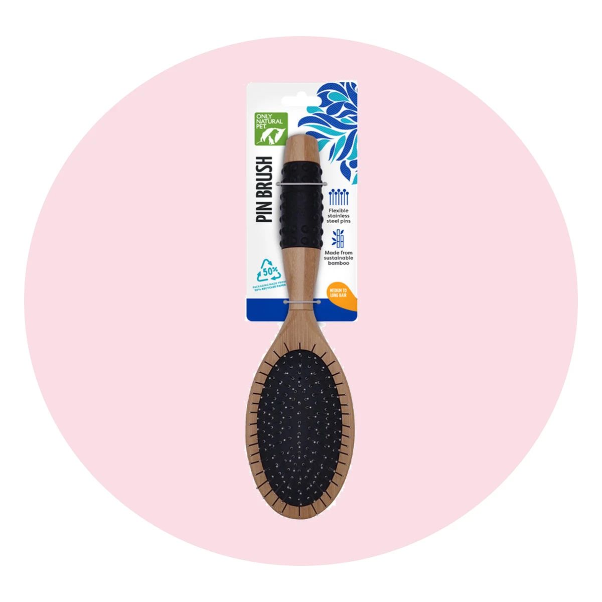 Only Natural Pet Pin Brush with Bamboo Handle for Dogs